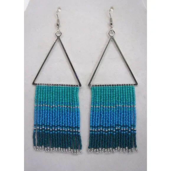 Earrings Beaded Silver Triangle Multicolored - Picture 3 of 3